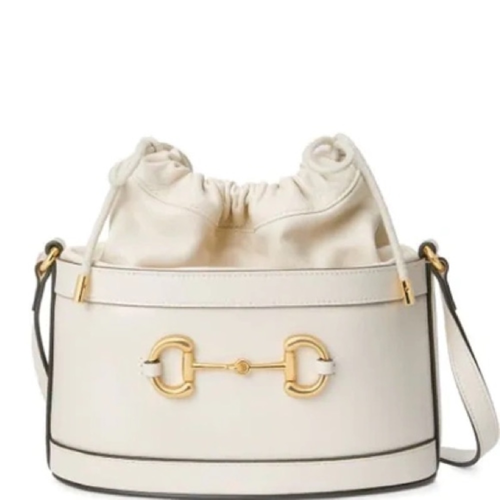Gucci 1955 Horsebit Leather Bucket Bag in White - Picture 2 of 11